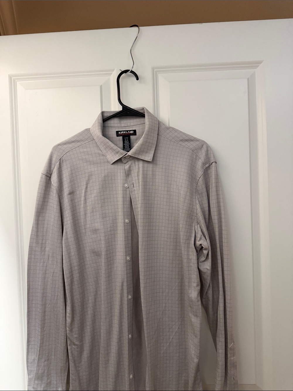 Kirkland Signature Gray Windowpane Long-Sleeve Dress Shirt